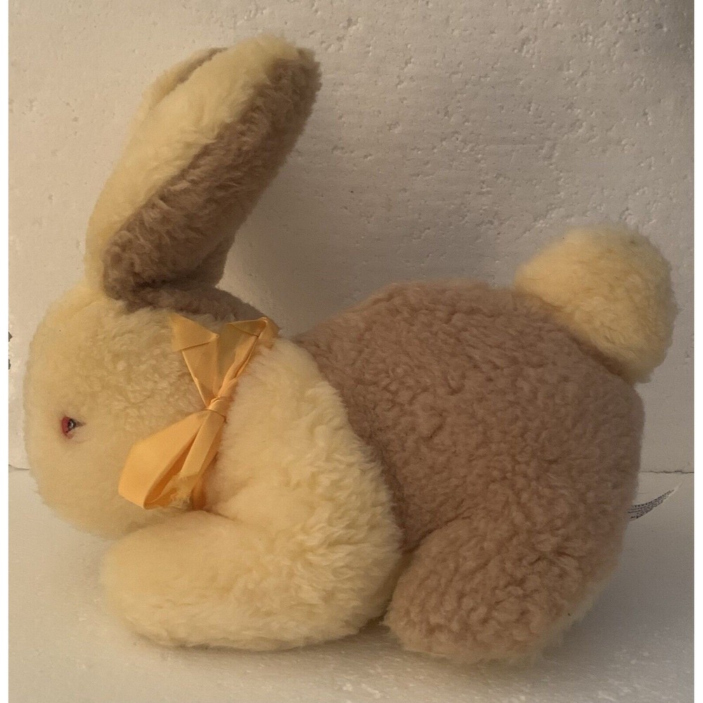 Steven Smith Brooklyn Tan Cream Bunny Plush Large Pink Eyes Nose Peach Bow VTG
